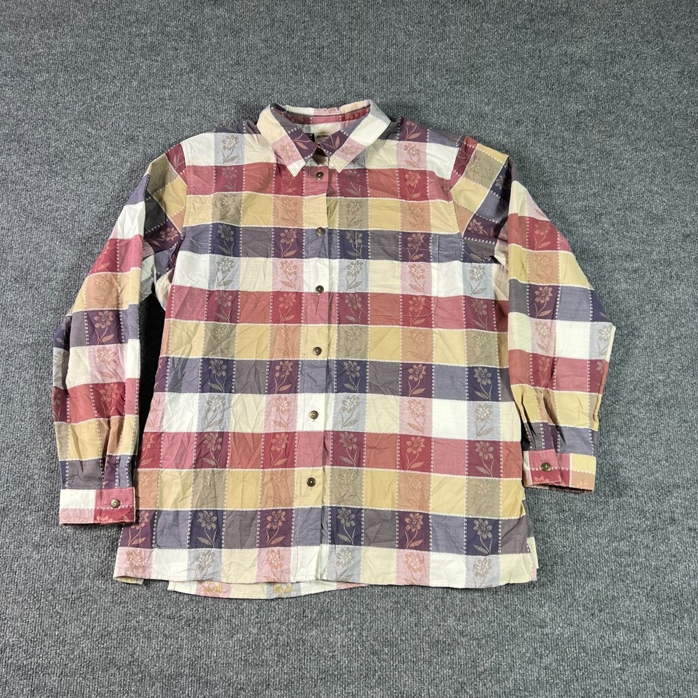 Alfred Dunner Shirt Womens 16W Multicolor Plaid Floral Button Front Everyday